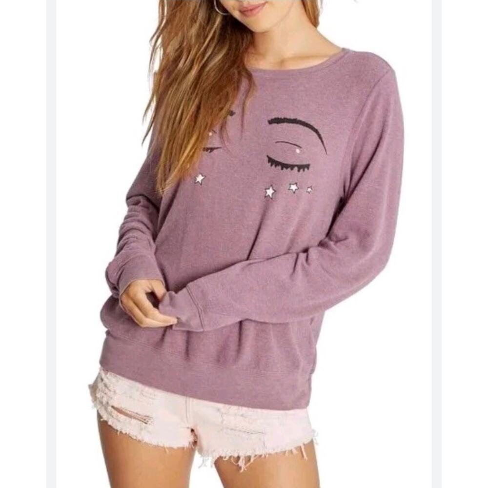 Wildfox Sleeping Beauty Graphic Sweatshirt Purple Star Eyes NWT Small